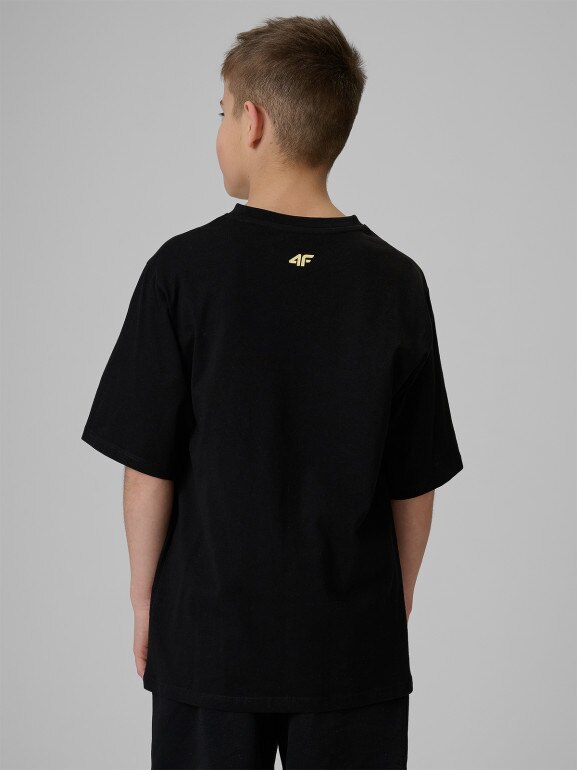Chłopięcy t-shirt z nadrukiem 4F 4FJRSS26TTSHM3904 - czarny