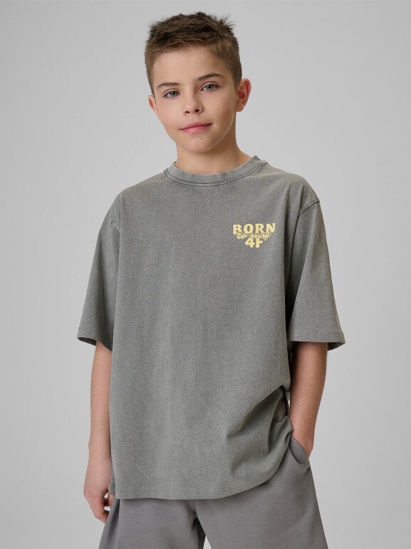 Chłopięcy t-shirt z nadrukiem 4F 4FJRSS26TTSHM3906 - szary
