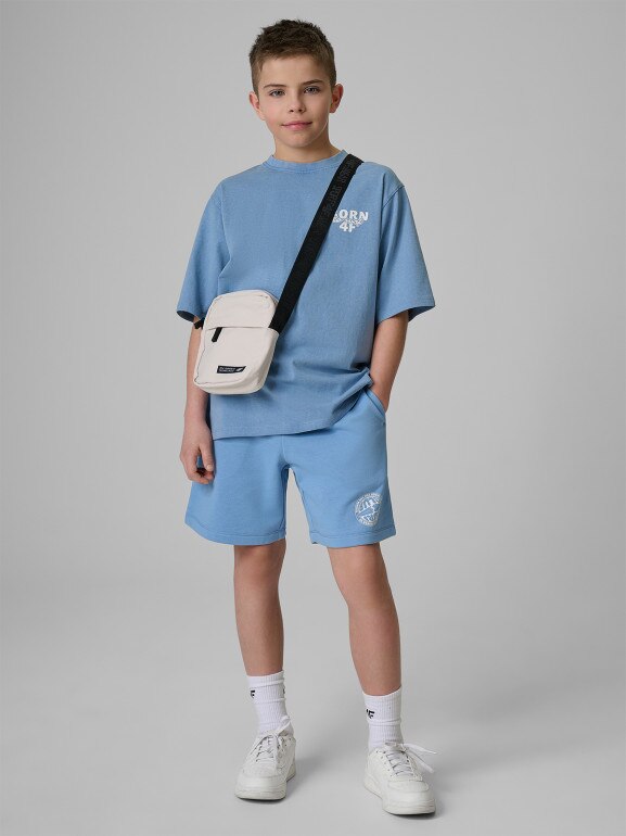 Chłopięcy t-shirt z nadrukiem 4F 4FJRSS26TTSHM3906 - niebieski