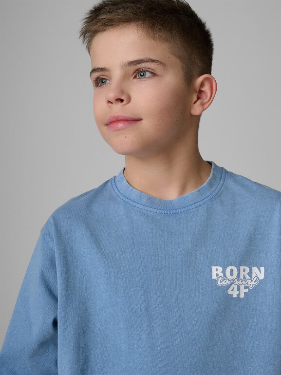 Chłopięcy t-shirt z nadrukiem 4F 4FJRSS26TTSHM3906 - niebieski