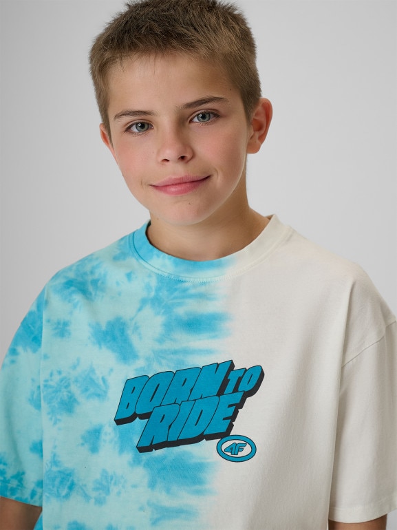 Chłopięcy t-shirt z nadrukiem 4F 4FJRSS26TTSHM4168 - niebieski