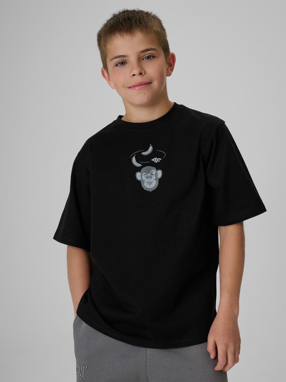 Chłopięcy t-shirt z nadrukiem 4F 4FJRSS26TTSHM4276 - czarny