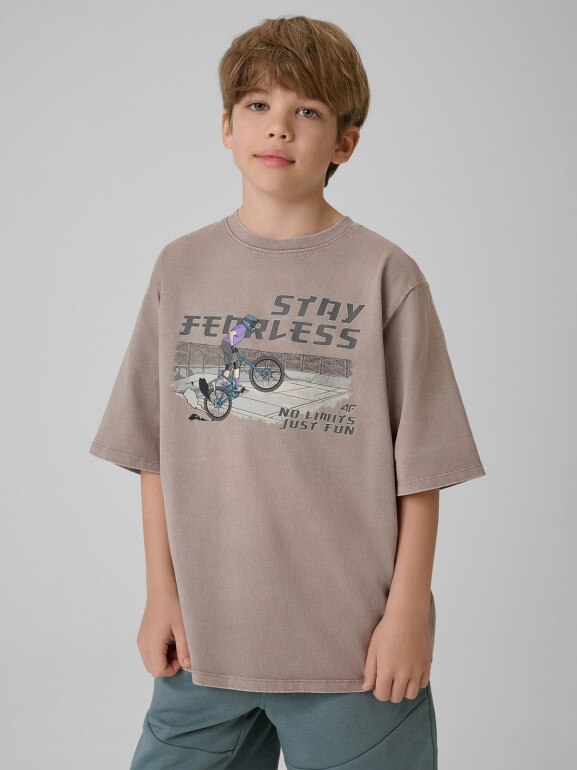 Chłopięcy t-shirt z nadrukiem 4F 4FJRSS26TTSHM4279 - szary