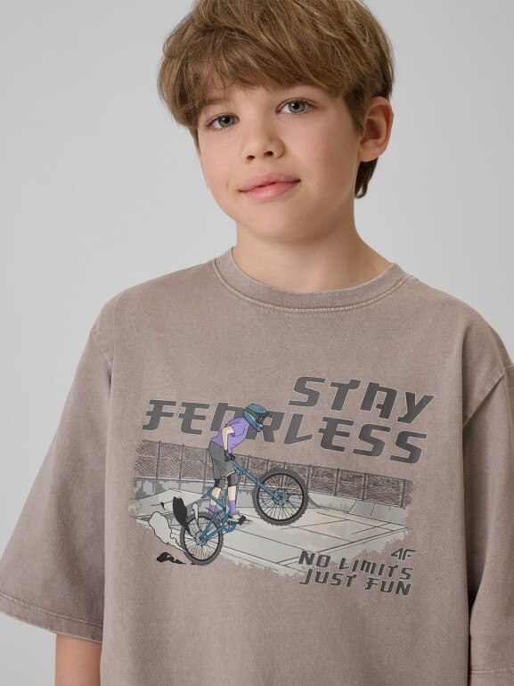 Chłopięcy t-shirt z nadrukiem 4F 4FJRSS26TTSHM4279 - szary