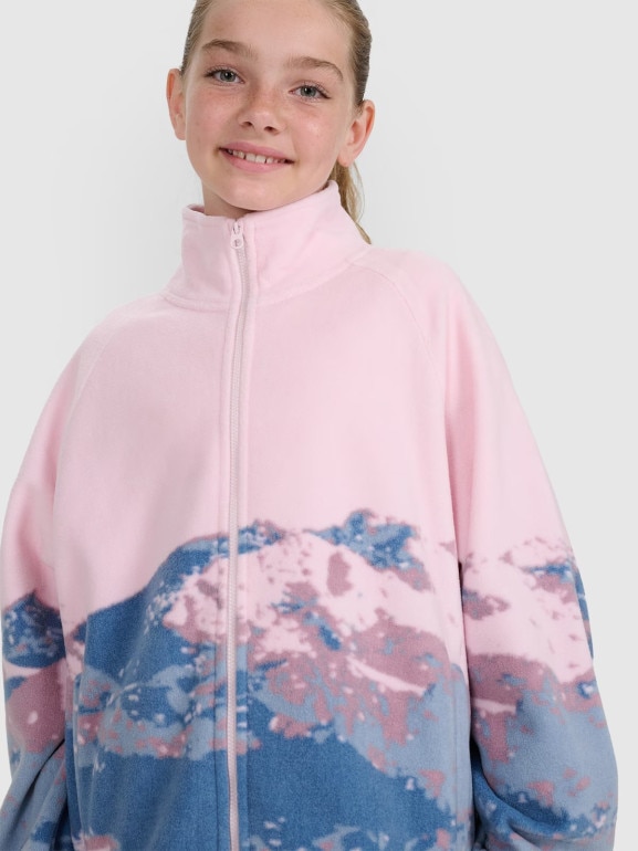 Dziewczęcy polar oversize rozpinany 4F 4FJWAW25TFLEF344 - multikolor