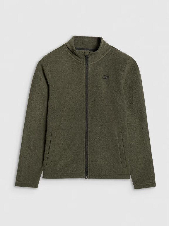 Chłopięcy polar ze stójką 4F 4FJWAW25TFLEM413 - khaki
