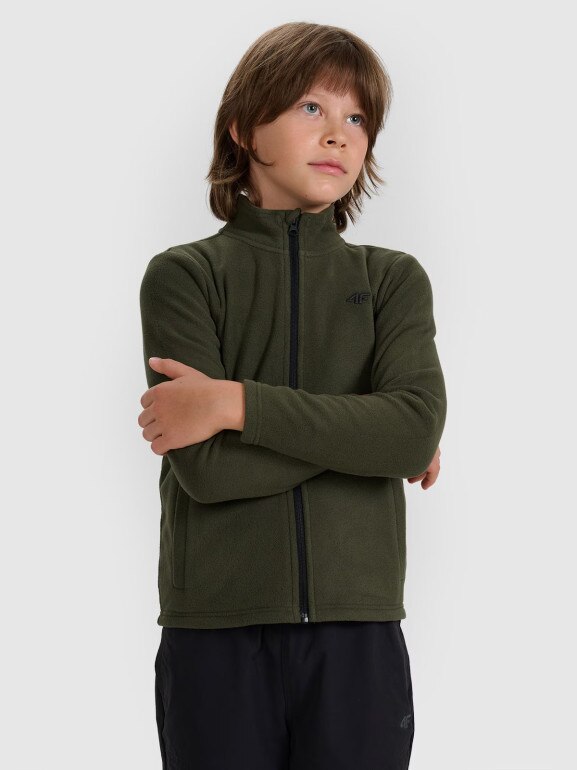 Chłopięcy polar ze stójką 4F 4FJWAW25TFLEM413 - khaki
