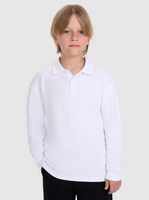 Chłopięcy longsleeve polo 4F 4FJWAW25TLONM483 - biały
