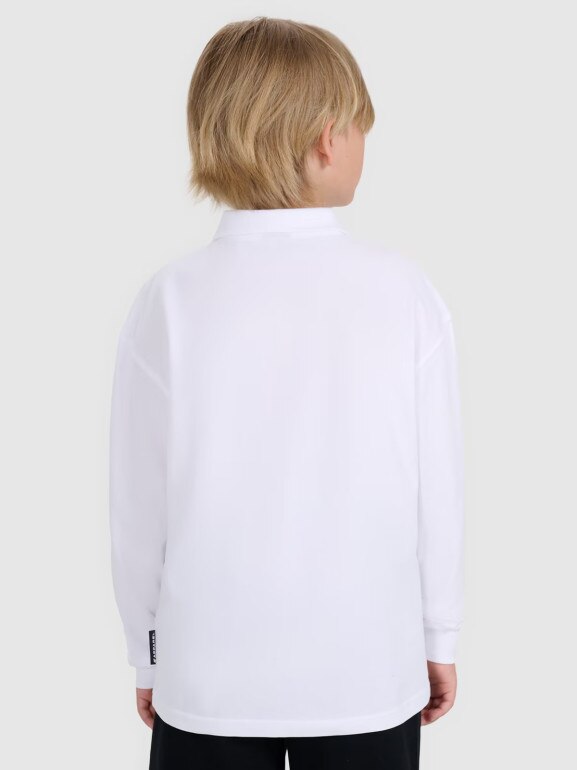 Chłopięcy longsleeve polo 4F 4FJWAW25TLONM483 - biały