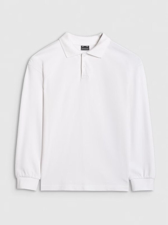 Chłopięcy longsleeve polo 4F 4FJWAW25TLONM483 - biały