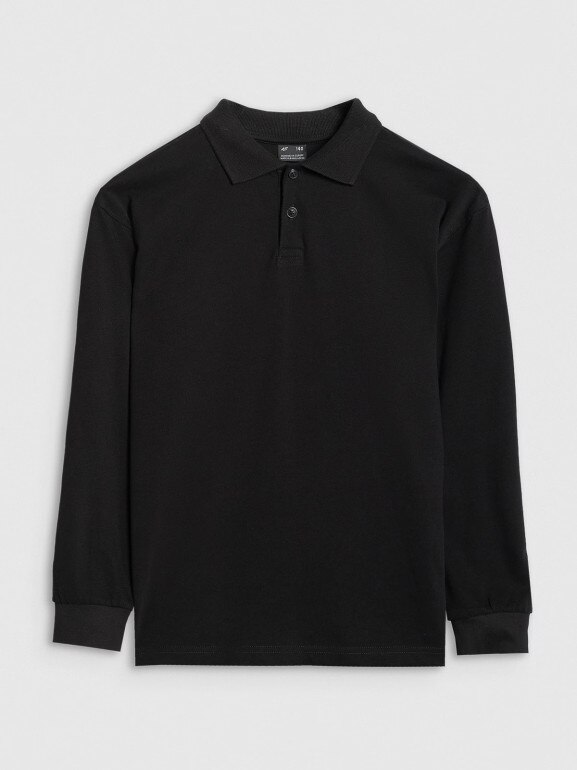 Chłopięcy longsleeve polo 4F 4FJWAW25TLONM483 - czarny