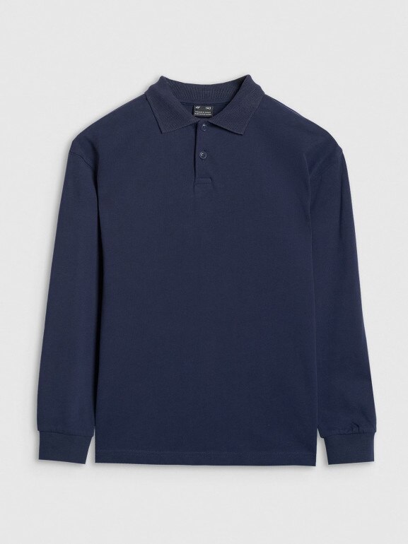 Chłopięcy longsleeve polo 4F 4FJWAW25TLONM483 - granatowy