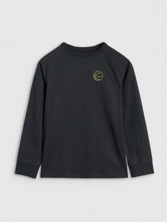 Chłopięcy longsleeve z nadrukiem 4F 4FJWAW25TLONM484 - czarny