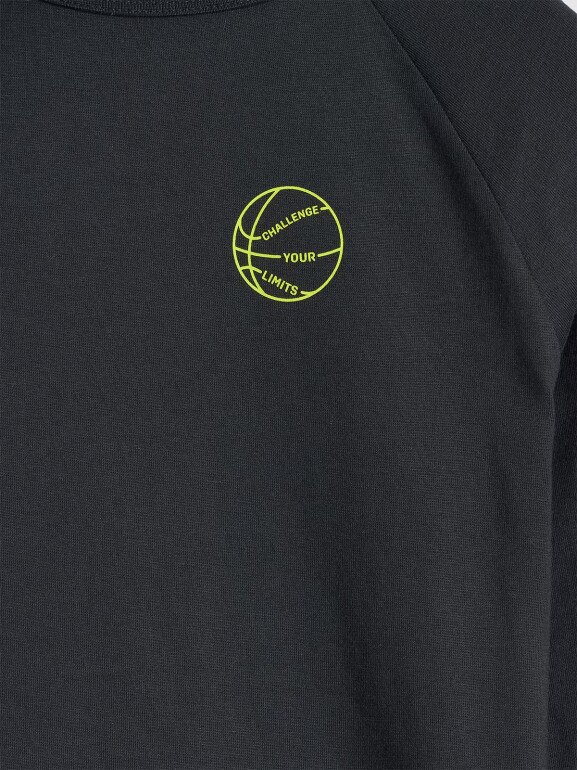 Chłopięcy longsleeve z nadrukiem 4F 4FJWAW25TLONM484 - czarny