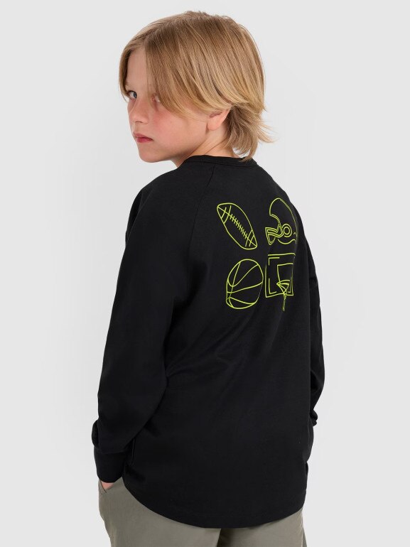 Chłopięcy longsleeve z nadrukiem 4F 4FJWAW25TLONM484 - czarny