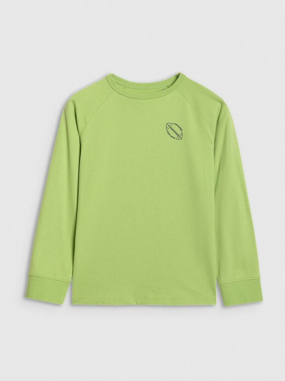 Chłopięcy longsleeve z nadrukiem 4F 4FJWAW25TLONM484 - zielony