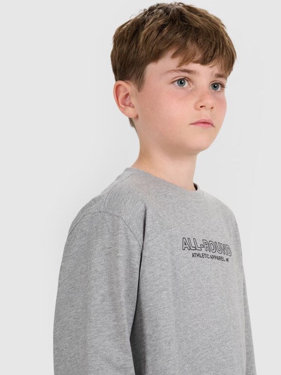Chłopięcy longsleeve z nadrukiem 4F 4FJWAW25TLONM485 - szary