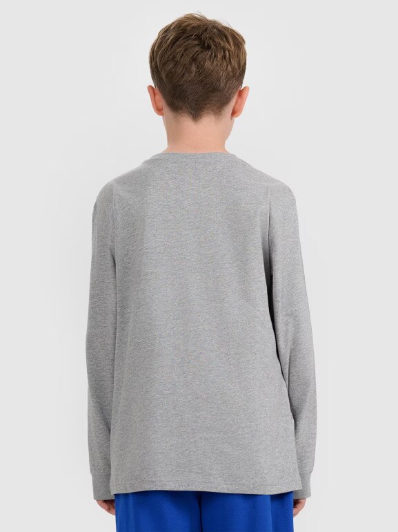 Chłopięcy longsleeve z nadrukiem 4F 4FJWAW25TLONM485 - szary