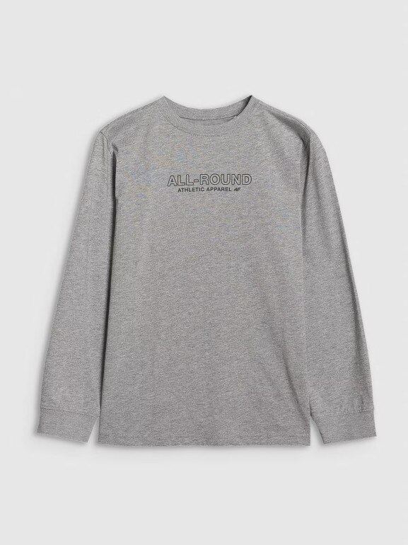 Chłopięcy longsleeve z nadrukiem 4F 4FJWAW25TLONM485 - szary