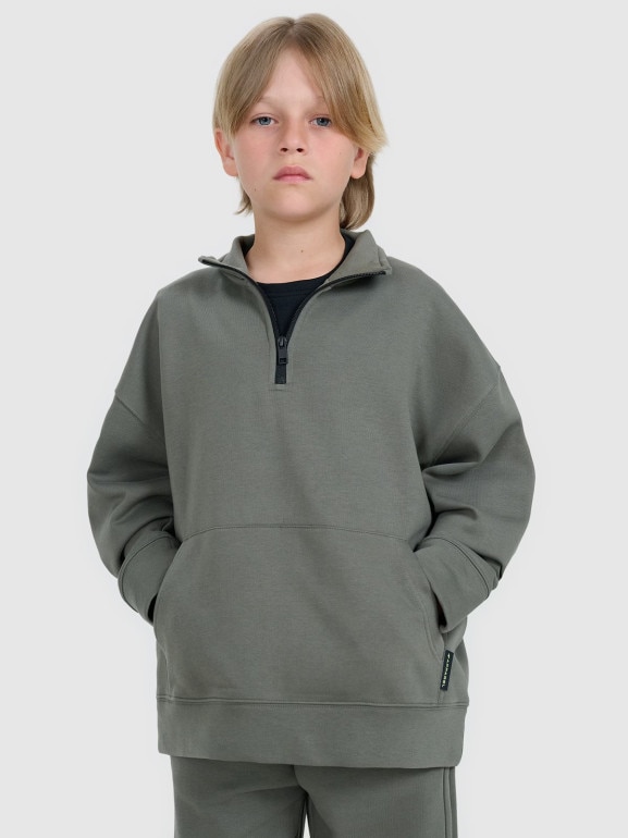Chłopięca bluza ze stójką bez kaptura 4F 4FJWAW25TSWSM1956 - khaki