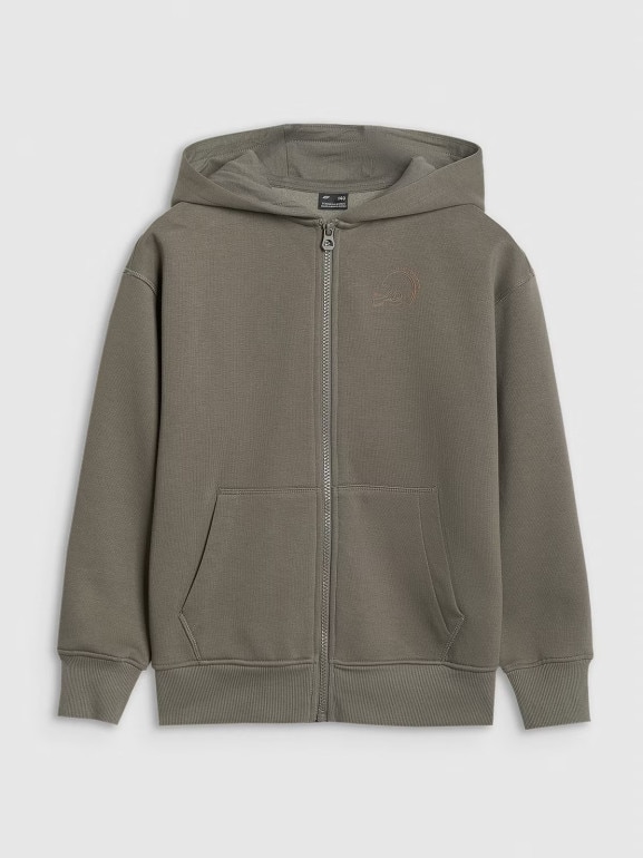 Chłopięca bluza rozpinana z kapturem 4F 4FJWAW25TSWSM2135 - khaki