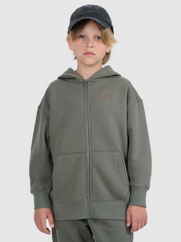 Chłopięca bluza rozpinana z kapturem 4F 4FJWAW25TSWSM2135 - khaki