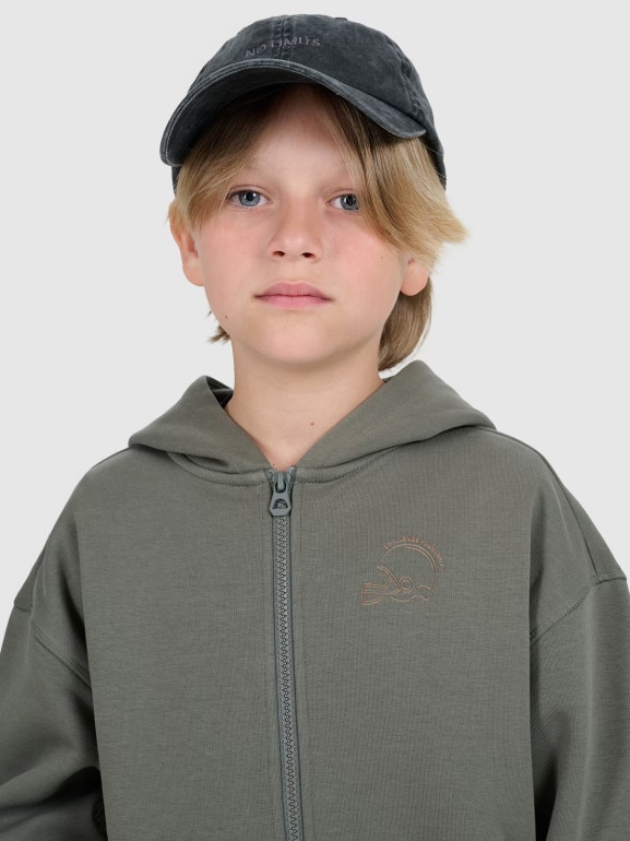 Chłopięca bluza rozpinana z kapturem 4F 4FJWAW25TSWSM2135 - khaki