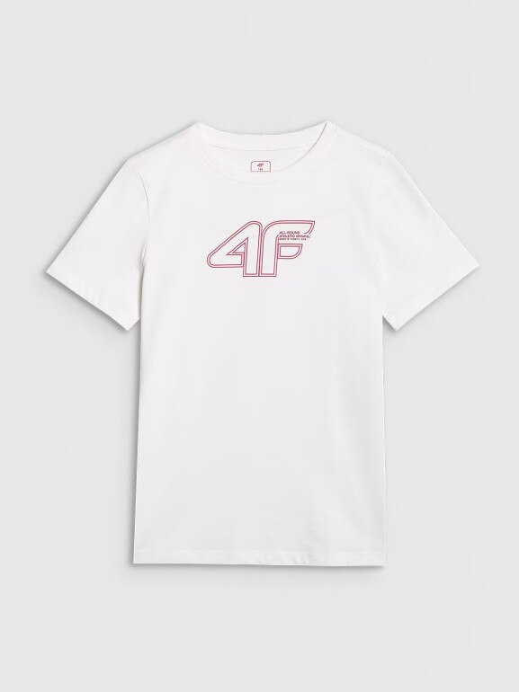 Dziewczęcy t-shirt z nadrukiem 4F 4FJWAW25TTSHF2388 - biały