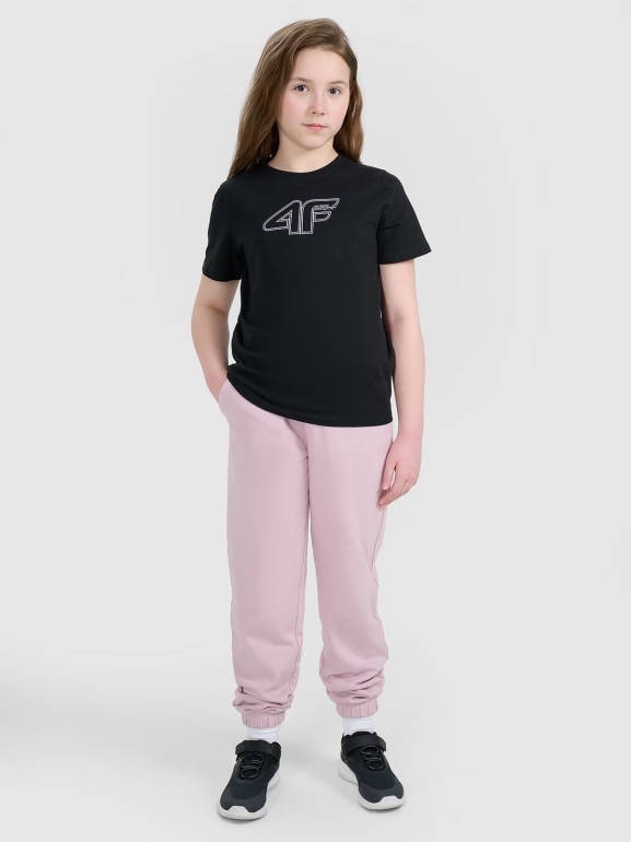 Dziewczęcy t-shirt z nadrukiem 4F 4FJWAW25TTSHF2388 - czarny
