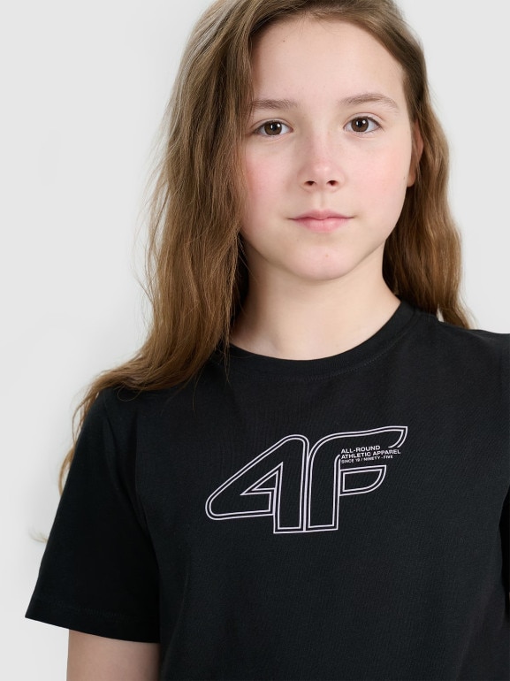 Dziewczęcy t-shirt z nadrukiem 4F 4FJWAW25TTSHF2388 - czarny