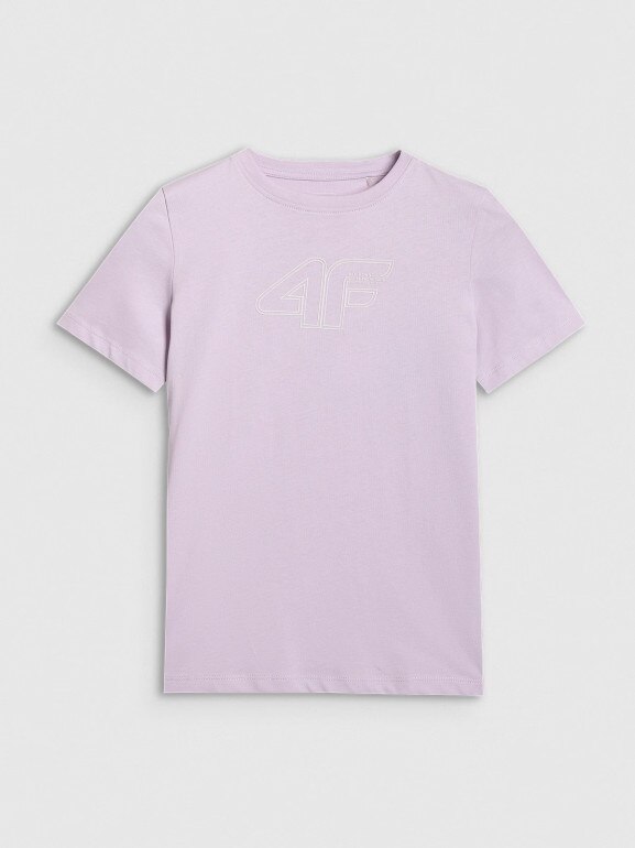 Dziewczęcy t-shirt z nadrukiem 4F 4FJWAW25TTSHF2388 - fioletowy