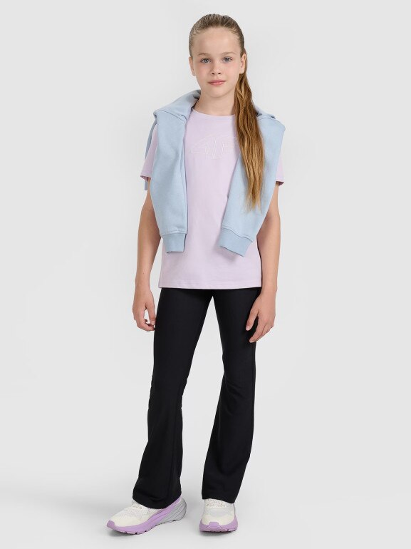 Dziewczęcy t-shirt z nadrukiem 4F 4FJWAW25TTSHF2388 - fioletowy