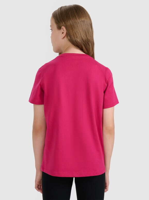 Dziewczęcy t-shirt z nadrukiem 4F 4FJWAW25TTSHF2388 - różowy