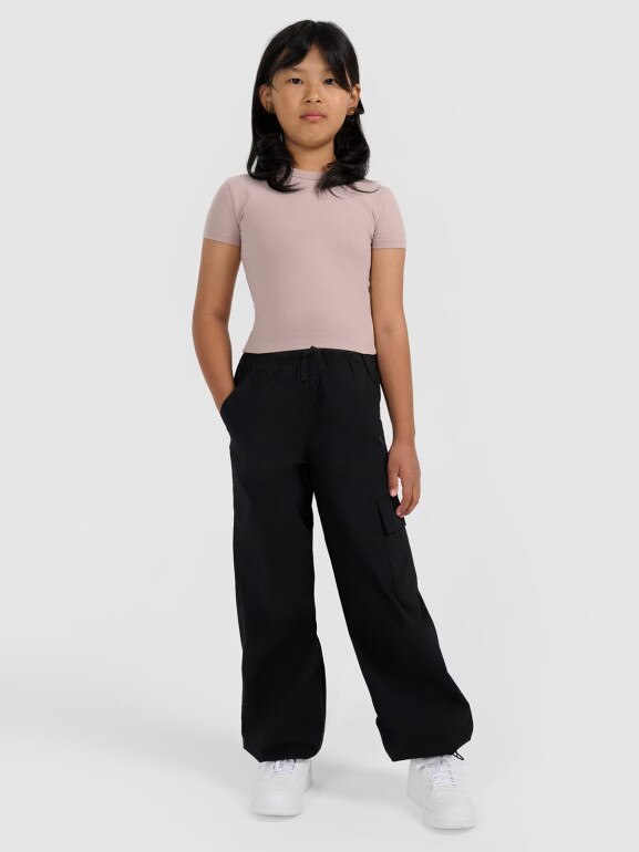 Dziewczęcy crop top 4F 4FJWAW25TTSHF2393 - beżowy