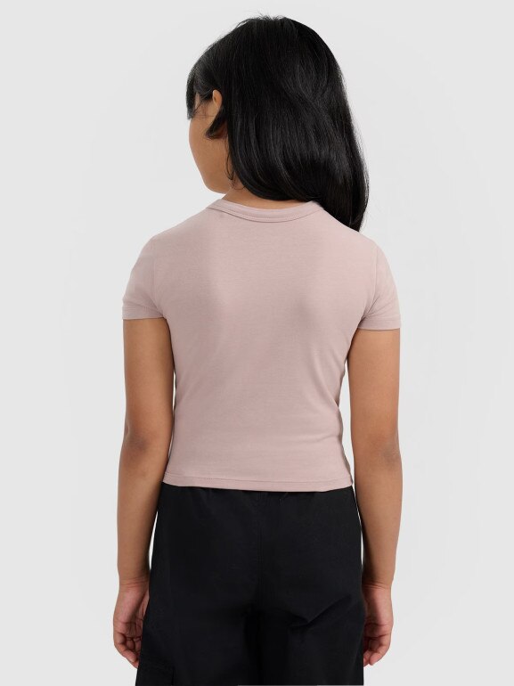 Dziewczęcy crop top 4F 4FJWAW25TTSHF2393 - beżowy