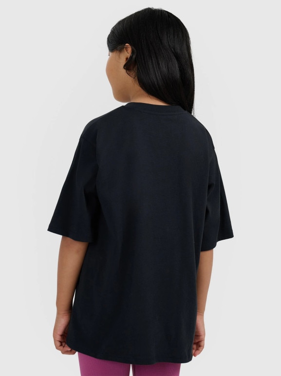 Dziewczęcy t-shirt oversize z nadrukiem 4F 4FJWAW25TTSHF2395 - czarny