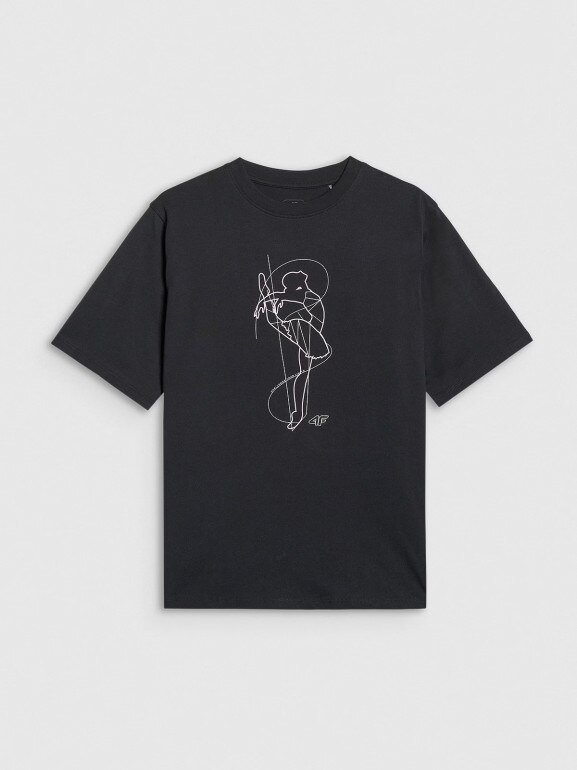 Dziewczęcy t-shirt oversize z nadrukiem 4F 4FJWAW25TTSHF2395 - czarny