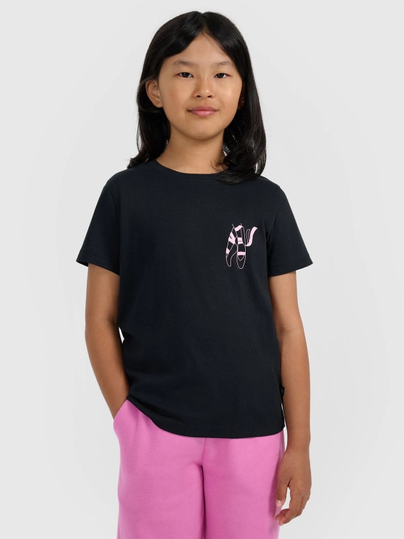 Dziewczęcy t-shirt z nadrukiem 4F 4FJWAW25TTSHF2396 - czarny