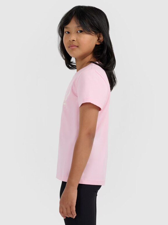 Dziewczęcy t-shirt z nadrukiem 4F 4FJWAW25TTSHF2396 - różowy