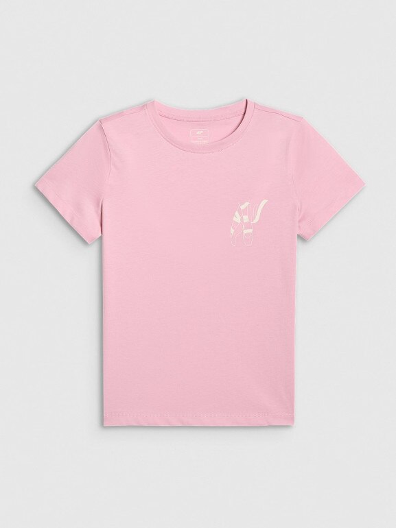 Dziewczęcy t-shirt z nadrukiem 4F 4FJWAW25TTSHF2396 - różowy