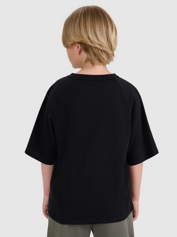 Chłopięcy t-shirt oversize 4F 4FJWAW25TTSHM2411 - czarny