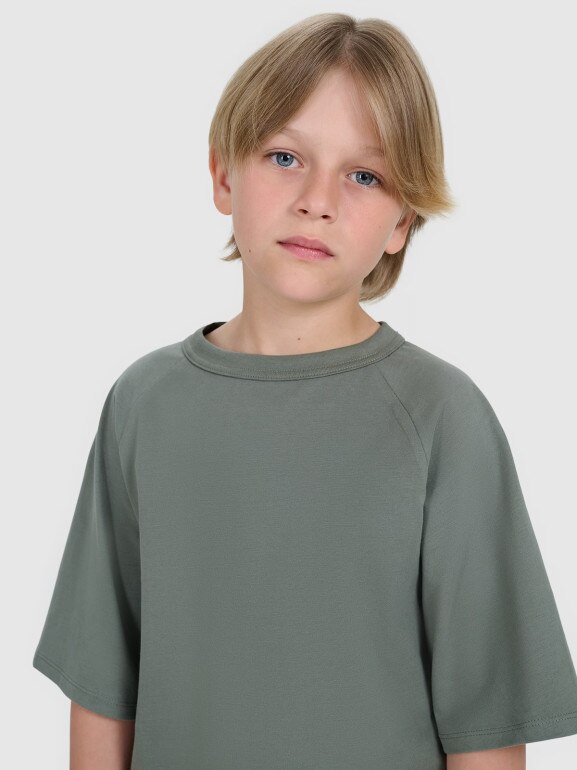 Chłopięcy t-shirt oversize 4F 4FJWAW25TTSHM2411 - khaki