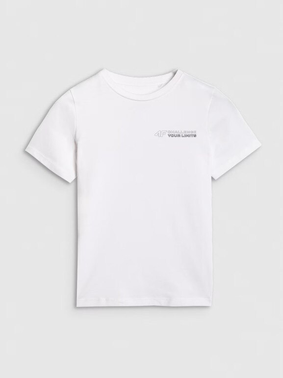 Chłopięcy t-shirt z nadrukiem 4F 4FJWAW25TTSHM2415 - biały