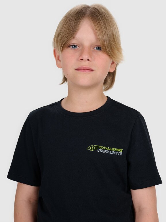 Chłopięcy t-shirt z nadrukiem 4F 4FJWAW25TTSHM2415 - czarny