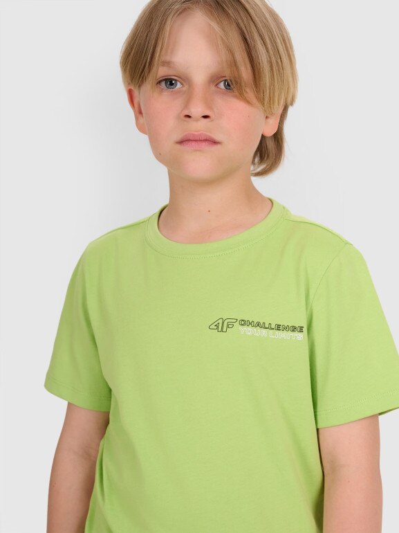 Chłopięcy t-shirt z nadrukiem 4F 4FJWAW25TTSHM2415 - zielony
