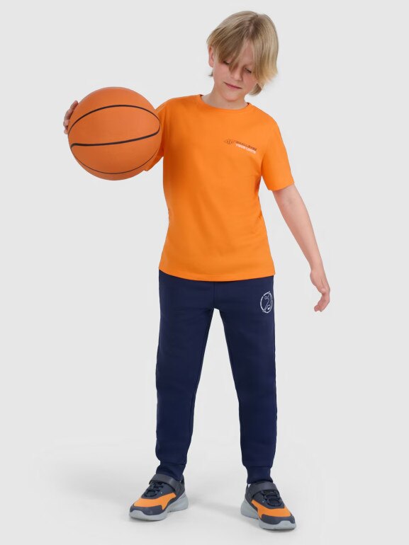 Chłopięcy t-shirt z nadrukiem 4F 4FJWAW25TTSHM2415 - pomarańczowy