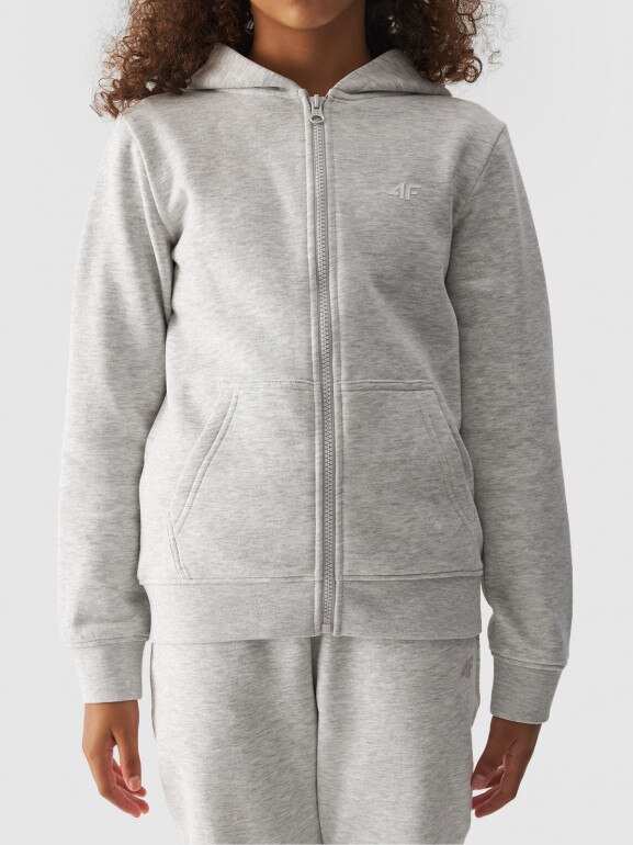 Dziewczęca bluza dresowa rozpinana z kapturem 4F 4FJWMM00TSWSF1315 - szara