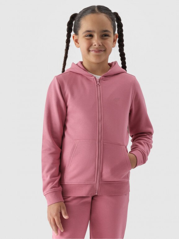 Dziewczęca bluza dresowa rozpinana z kapturem 4F 4FJWMM00TSWSF1315 - różowa