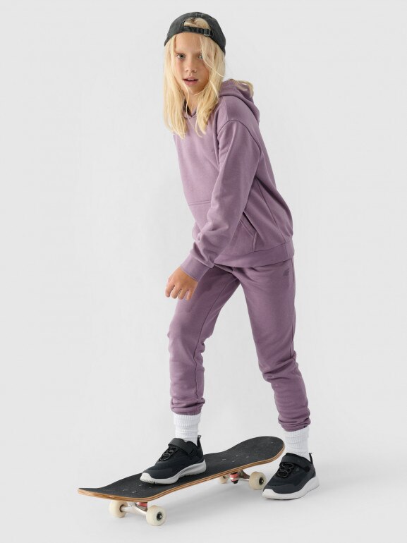 Dziewczęca bluza dresowa nierozpinana z kapturem 4F 4FJWMM00TSWSF1316 - fioletowa