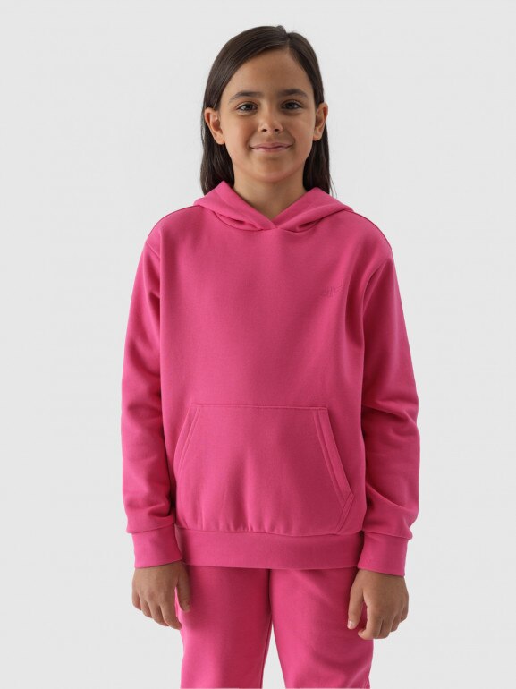 Dziewczęca bluza dresowa nierozpinana z kapturem 4F 4FJWMM00TSWSF1316 - różowa